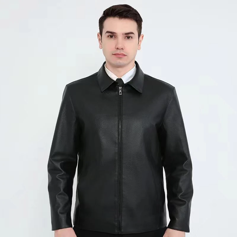 工厂直发新款商务百搭经典时尚男士春秋简约款翻领休闲皮衣-035