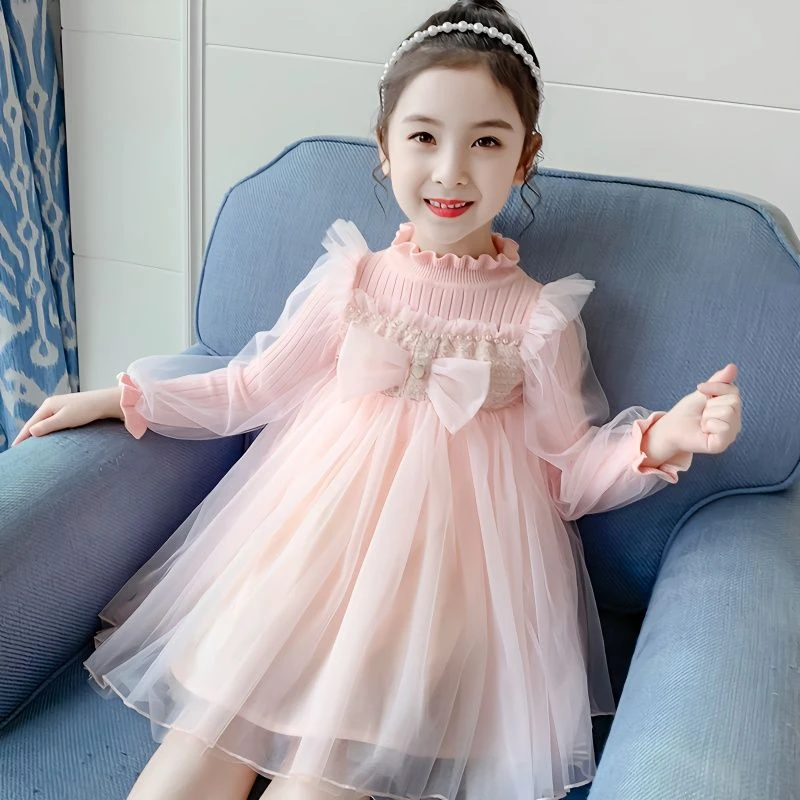 巴拉拉吧3女童公主裙秋冬5儿童6洋气7加绒纱裙8连衣裙9岁小女孩针