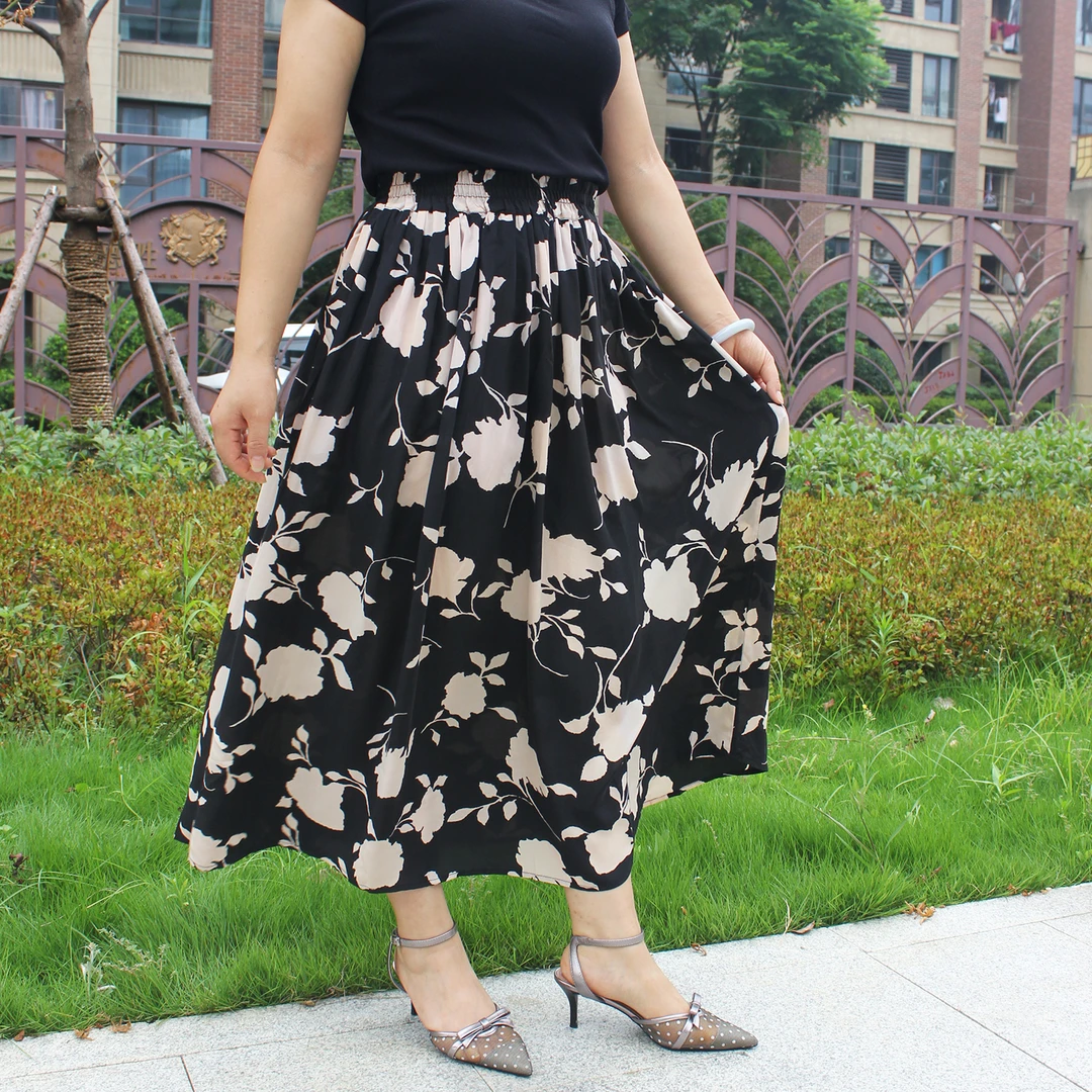 100桑蚕丝显瘦半身裙印花沙滩时尚女装风夏天防走光裙子直筒裙