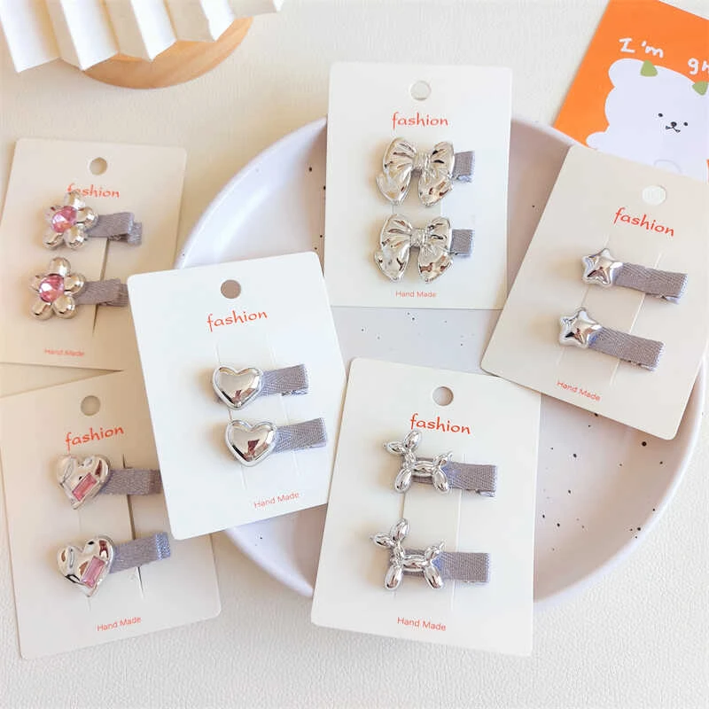 婉瑜儿童新款发饰女孩宝宝轻奢银色系全包布中小号发夹不伤发平夹