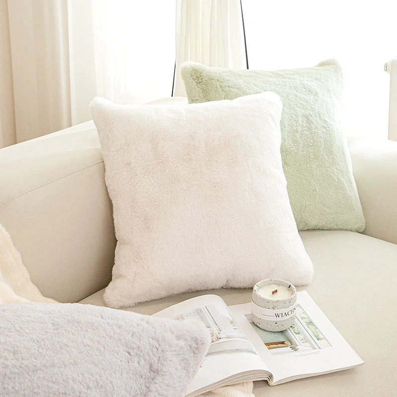 皮草级小兔绒沙发抱枕撸猫感毛绒靠枕套高级感装饰靠背床头大靠垫