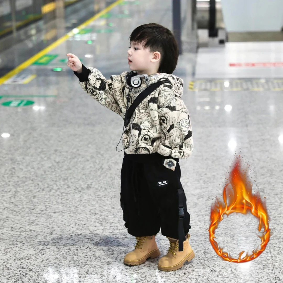 男童套装24春秋冬新款中小儿童连帽套头衫长裤男宝卡通印花上衣潮