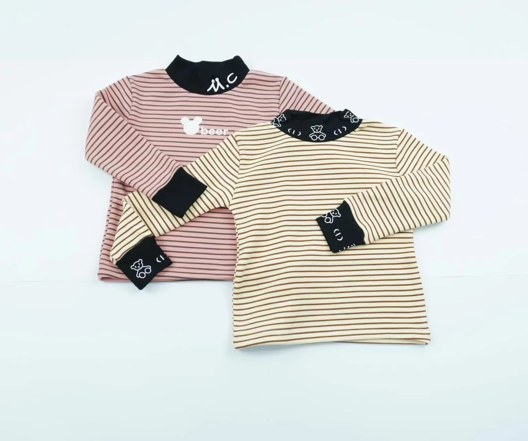 QM231026c儿童衣服长袖女童长袖打底打底加绒条纹中领秋冬卫衣