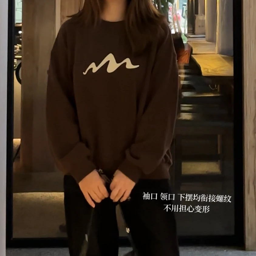 秋季落肩慵懒舒适印花简约套头卫衣（小个子定制）