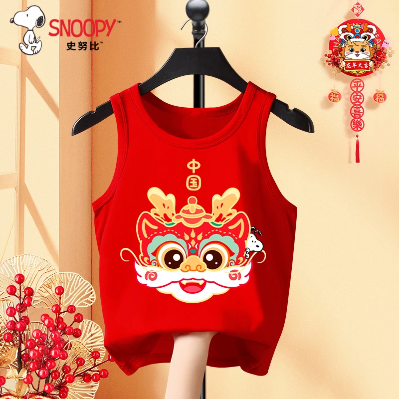 史努比男童红色背心儿童龙年本命年上衣男孩过年喜庆新年纯棉童装