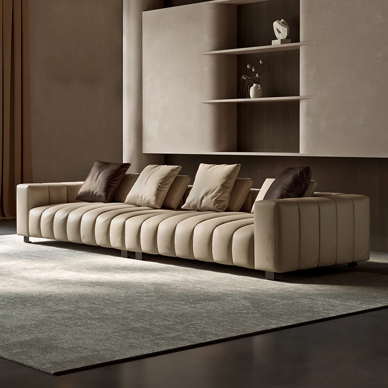 意式极简沙发真皮客厅现代轻奢小户型直排三人四人钢琴键高能感