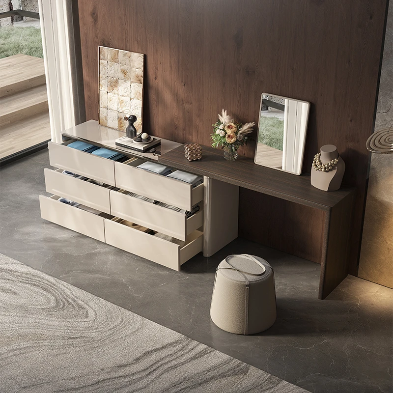 广巢意式客厅实木收纳斗柜组合新款烤漆床尾化妆桌一体轻奢梳妆台