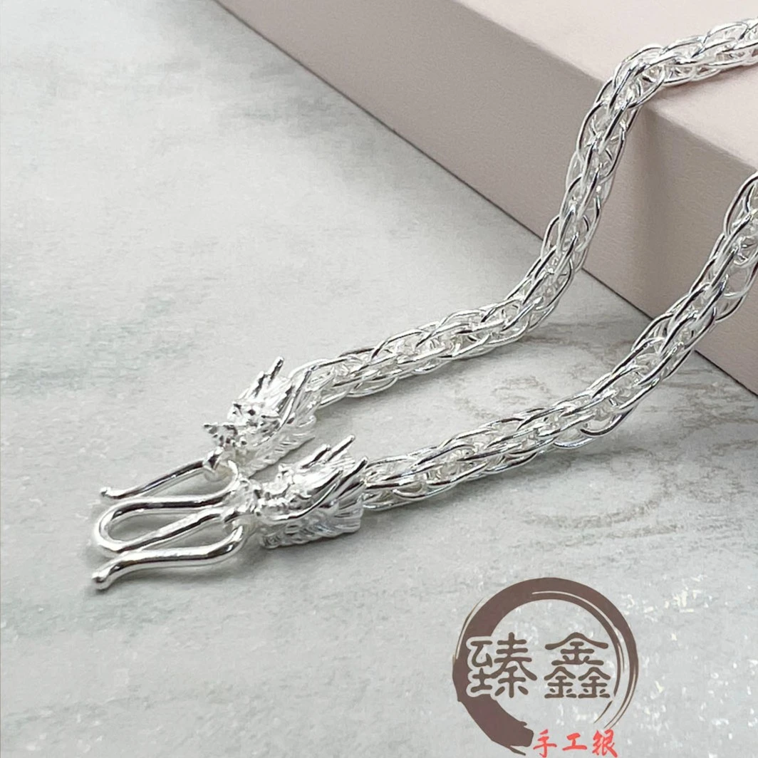 链子足银 链子足银 足银龙头盘龙编织项链手工编织时尚项链好物