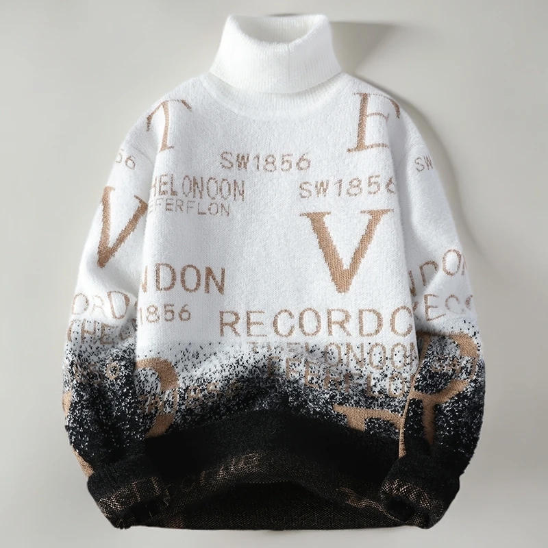 高领毛衣男秋冬款2024新款渐变色初中学生加厚针织打底衫保暖线衣