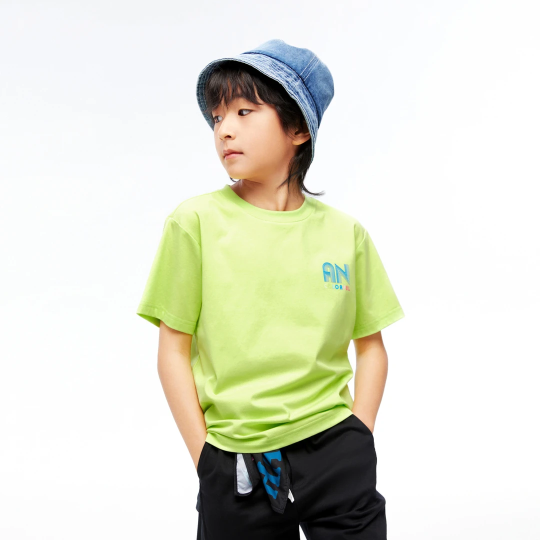 【凉感】安奈儿童装男童圆领短袖T恤2024夏装新款大童儿童休闲上衣