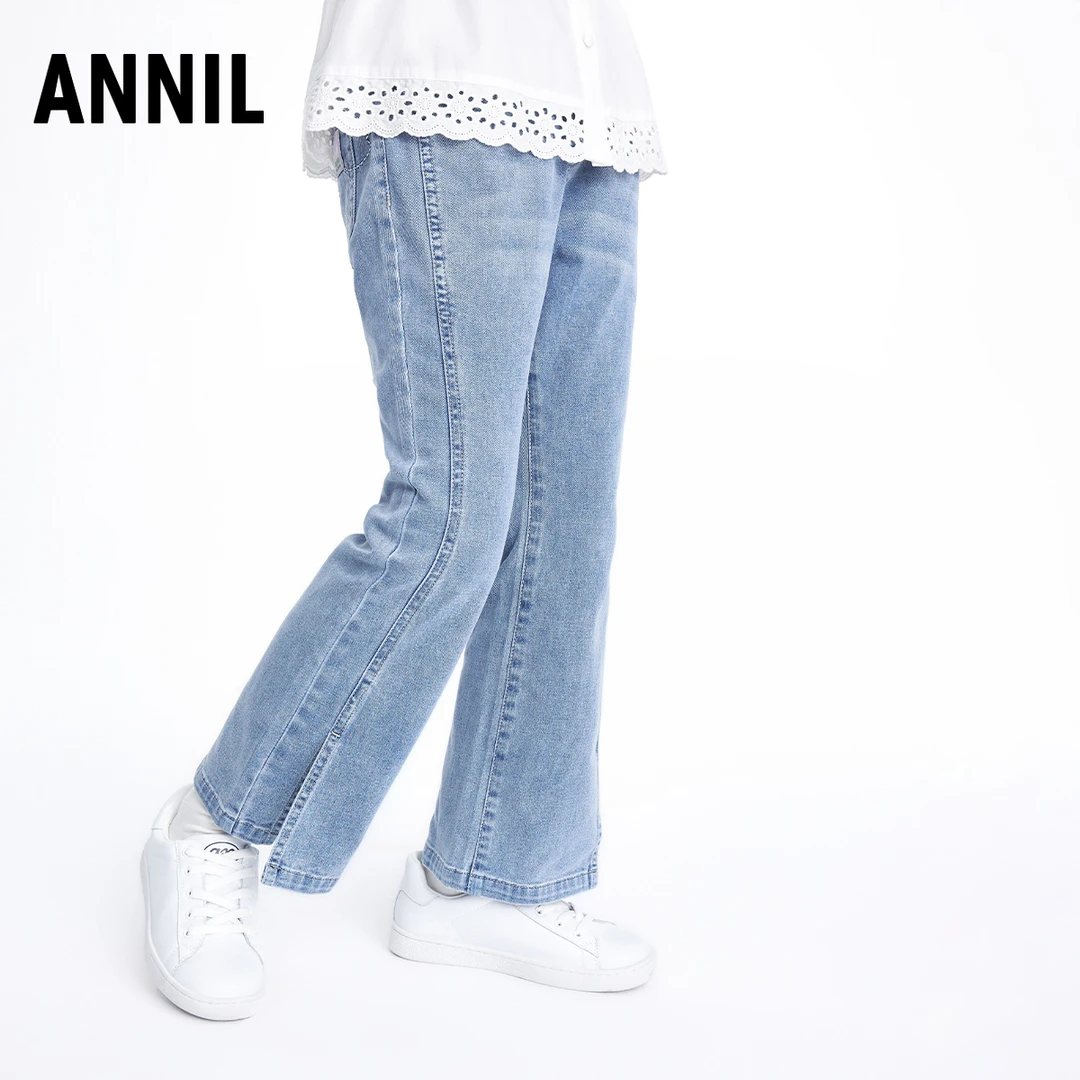 ANNIL/安奈儿女童微喇牛仔裤2023春秋新款大童修身显瘦长裤