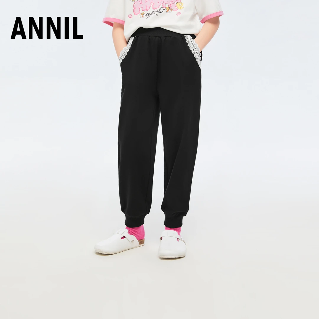 安奈儿童装女童休闲运动裤2024春装儿童卫裤大童洋气裤子针织长裤