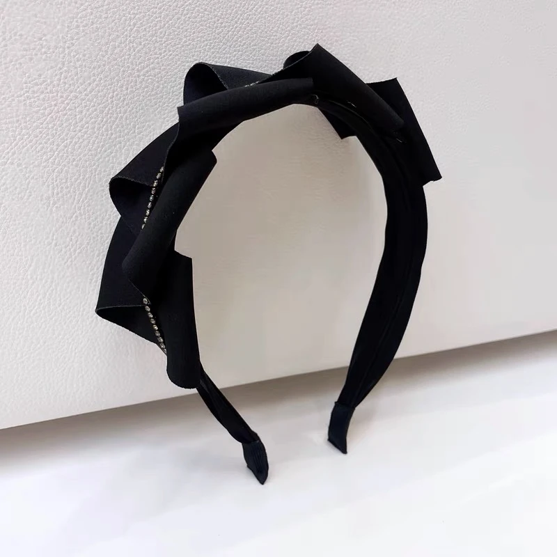 韩国镶钻不规则蝴蝶结发箍女高级感气质百搭黑色发卡头箍时尚发饰