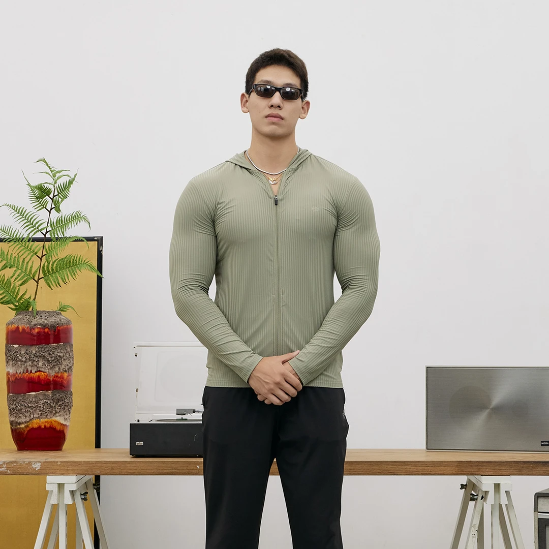 Basic Unit基本单元 时尚连帽紧身长袖T恤男秋季运动拉链开衫上衣