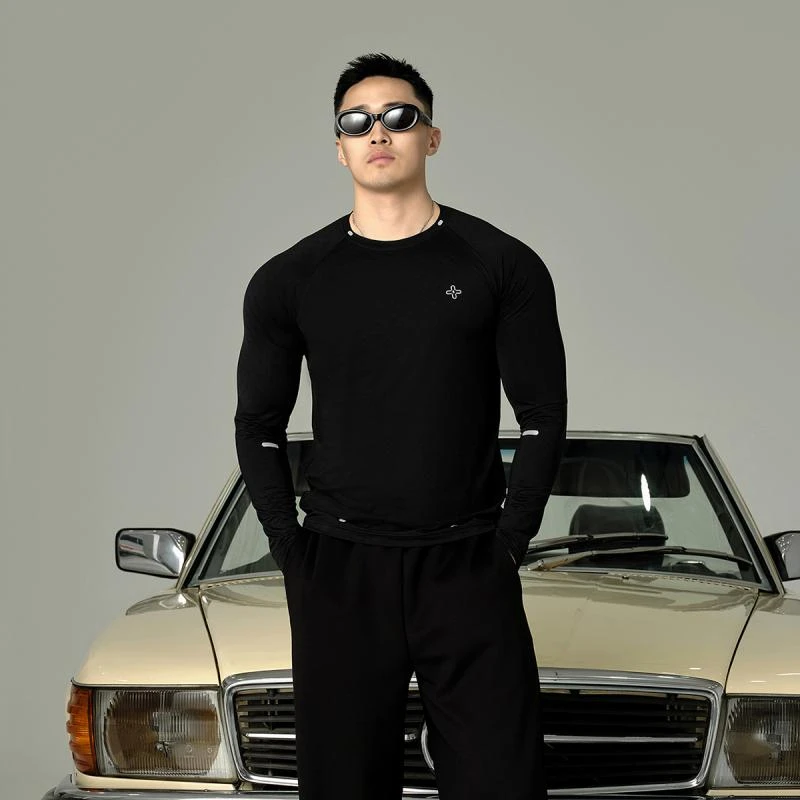 Basic Unit 基本单元 夏季修身长袖弹力紧身运动速干透气T恤男款