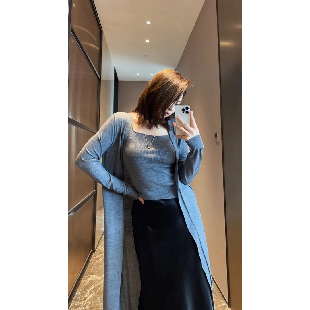 OSENSO"缥缈少女”超细中长款设计感显瘦羊毛开衫女ZZ230113