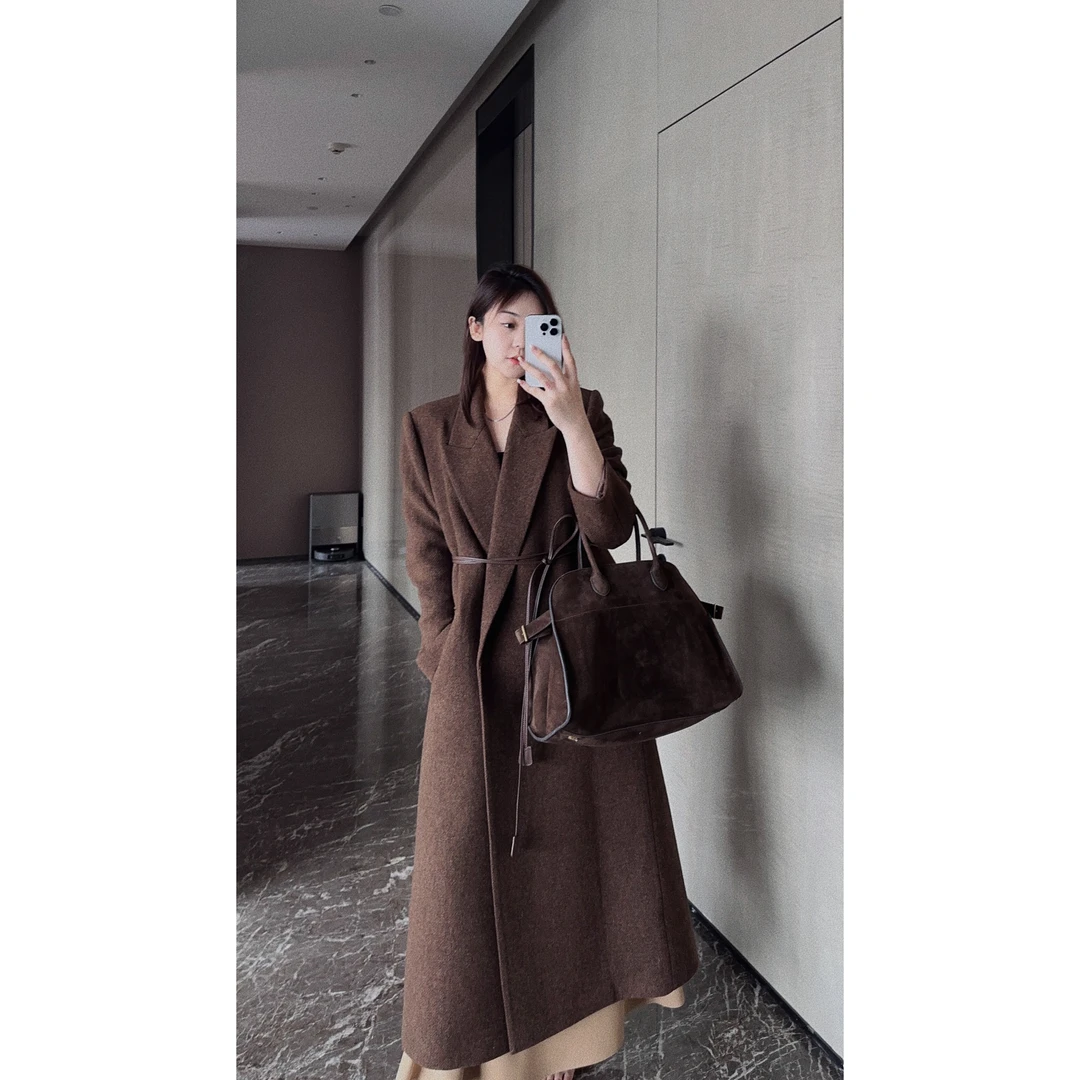 OSENSO“罗曼尼”秋冬高级轻奢复古小众气质枪驳领长大衣DY230784