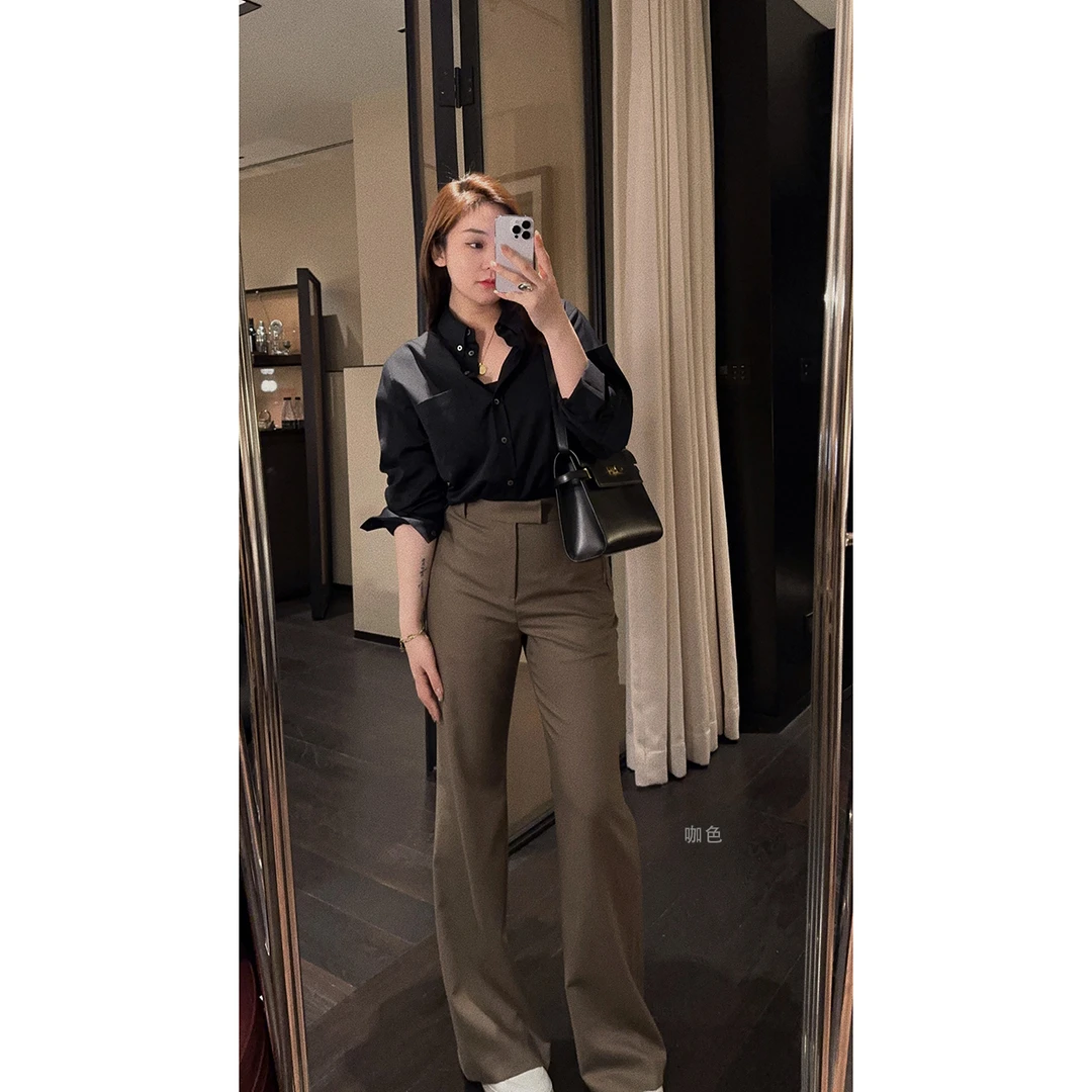 OSENSO“回头率”秋冬经典羊毛显瘦设计感直筒微喇西装裤KZ230575