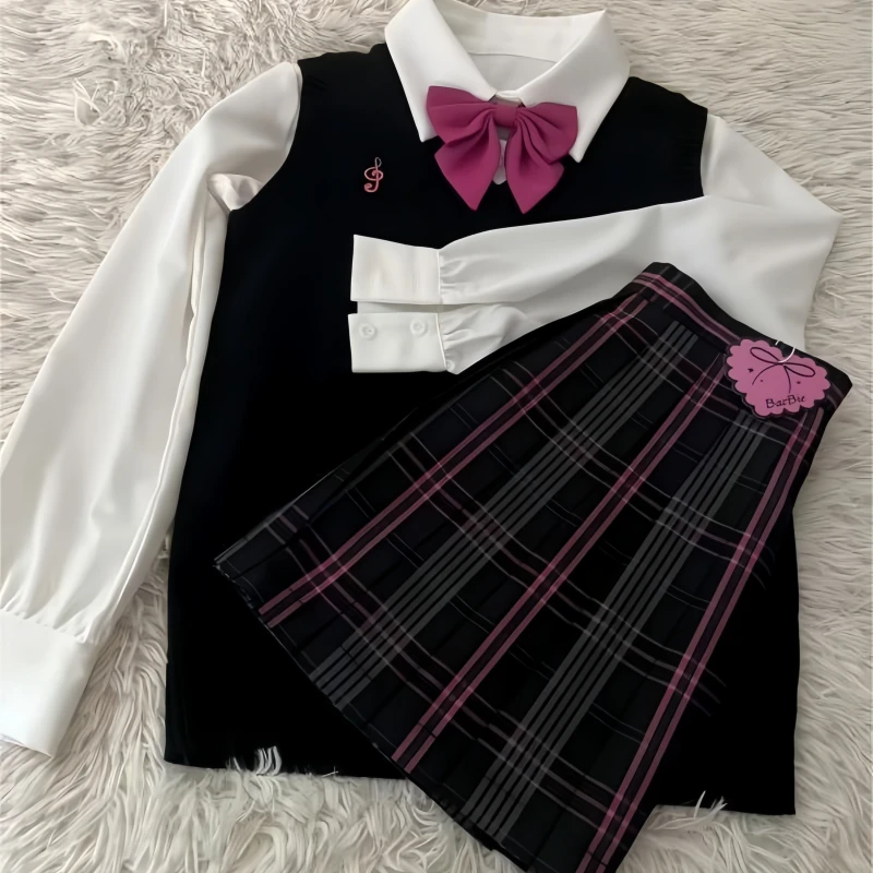【公主日记/套装】猫禾鱼JK原创芭比黑粉格裙长袖白色百搭黑色春夏