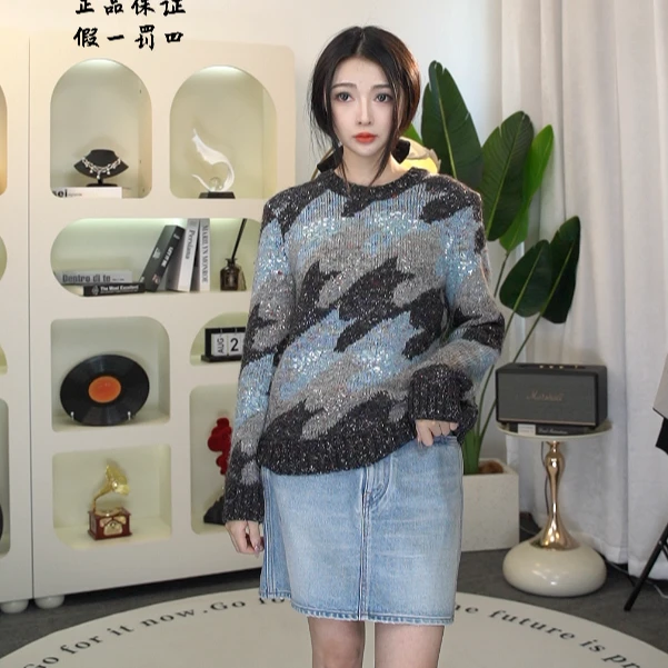 全新未使用亿颗潮奢 蛇蛇香奈儿拼色毛衣胸围90羊+桑蚕丝 34 M200