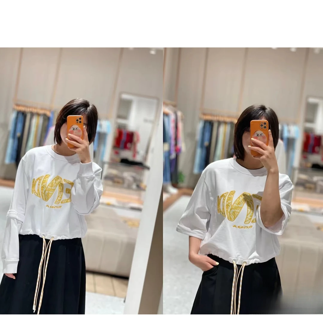 亿颗潮奢 99新 丹丹 芬迪刺绣Logo时尚运动短款纯棉白色卫衣 D444