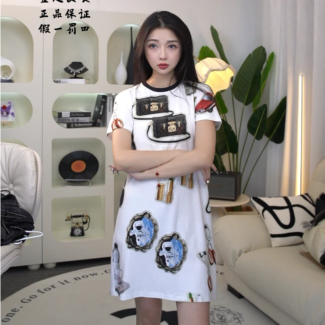 亿颗潮奢 99新 丹丹 LV白色满印花女款显瘦时尚中长款连衣裙 Y233