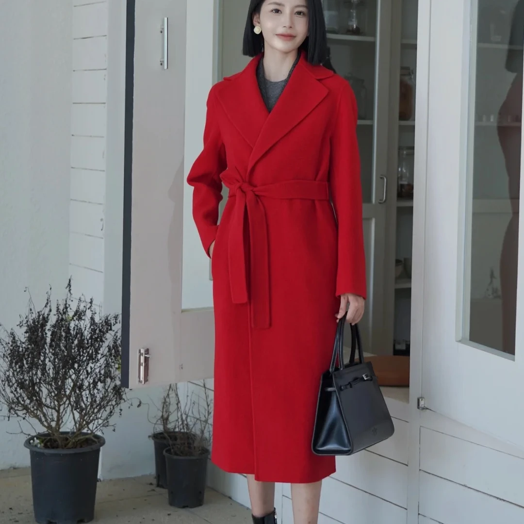 亿颗潮奢 99新 miya Maxmara 红色浴袍中长款羊绒翻领大衣 F157