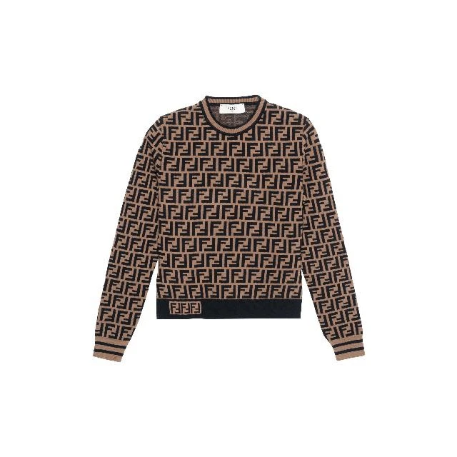 全新未使用亿颗潮奢 芬迪双F满印老花圆领羊毛针织卫衣 ZC26