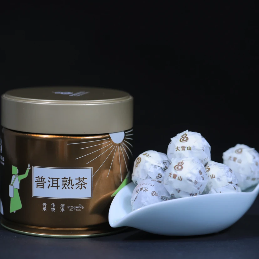 云南普洱熟茶2020年大雪山龙珠大叶乔木香甜便携罐装140g