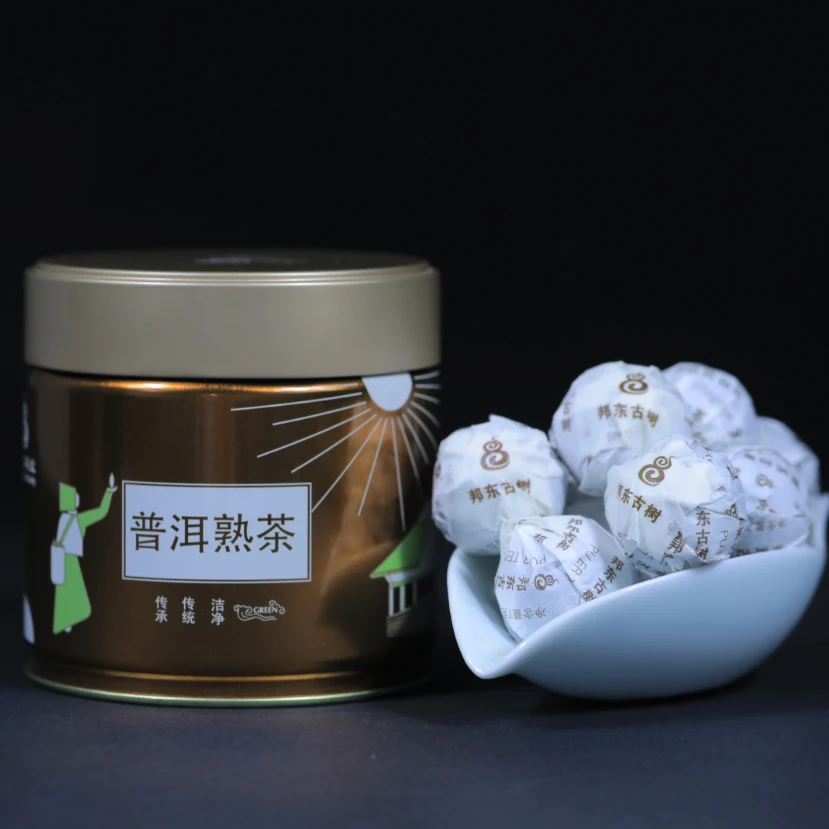 云南普洱熟茶2019年邦东古树龙珠大叶乔木香甜便携罐装140g