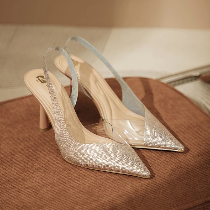 True Meaning流光溢彩细跟女时尚气质凉鞋夏季一字带细跟高跟鞋