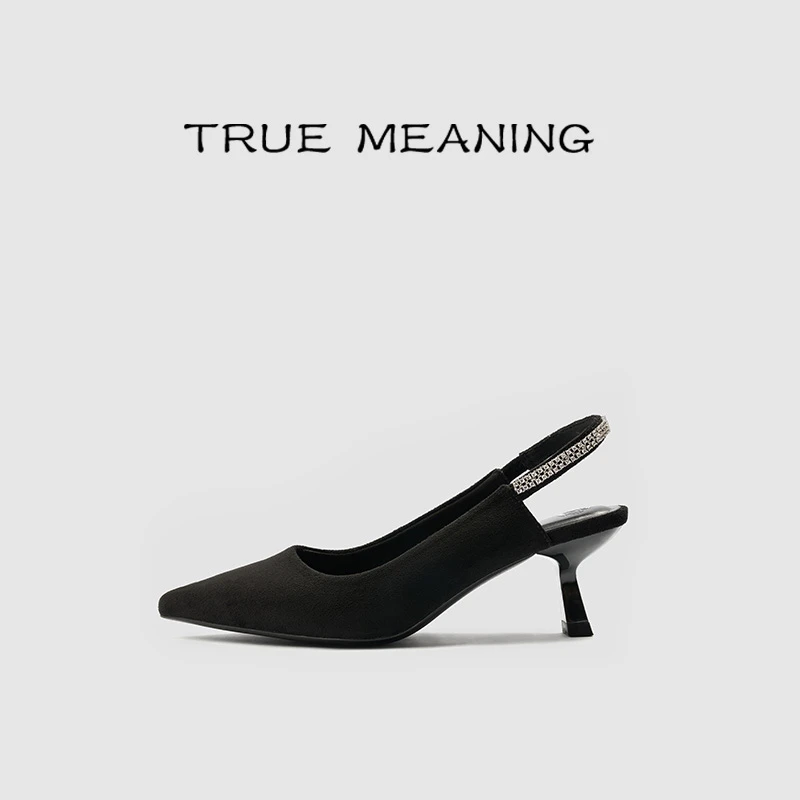 True Meaning2025欧若风羊皮细跟凉鞋气质尖头舒适浅口日常通勤