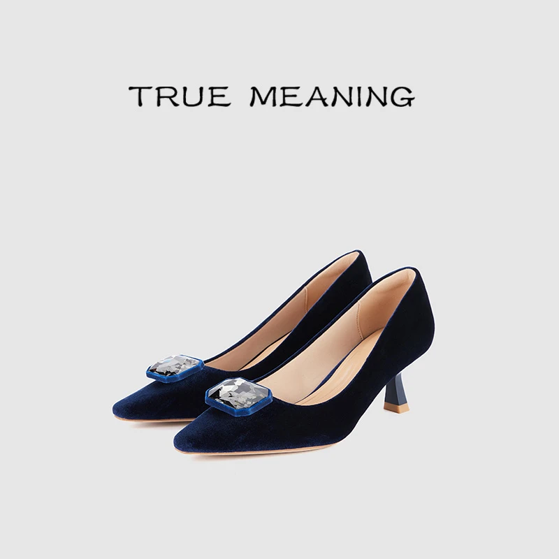 True Meaning2025欧若风羊皮细跟单鞋优雅轻奢蓝色百搭通勤日常