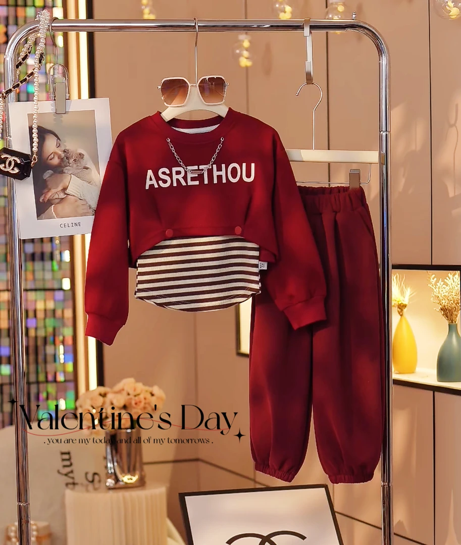 现货-女童2025春款新款中大童卫衣卫裤休闲运动套装24C183