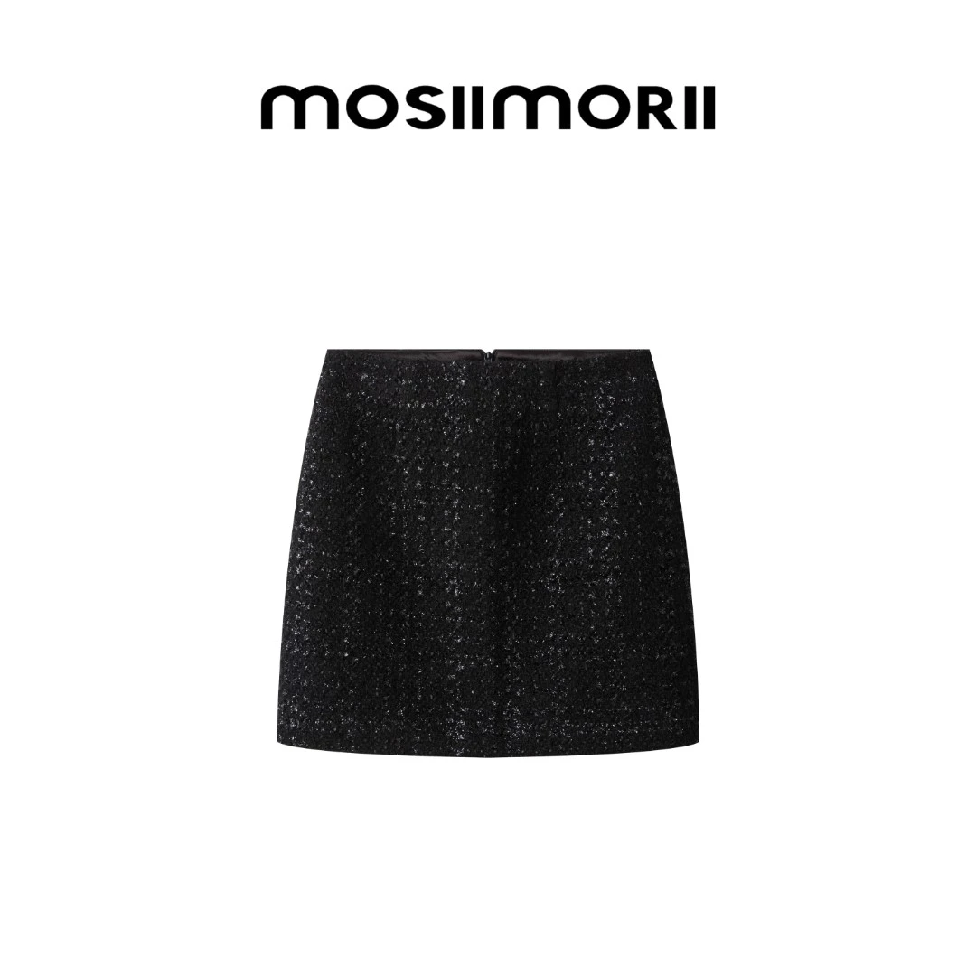 【港岛暮色】小香风高腰黑色气质百搭秋冬高级休闲时尚潮流半身裙