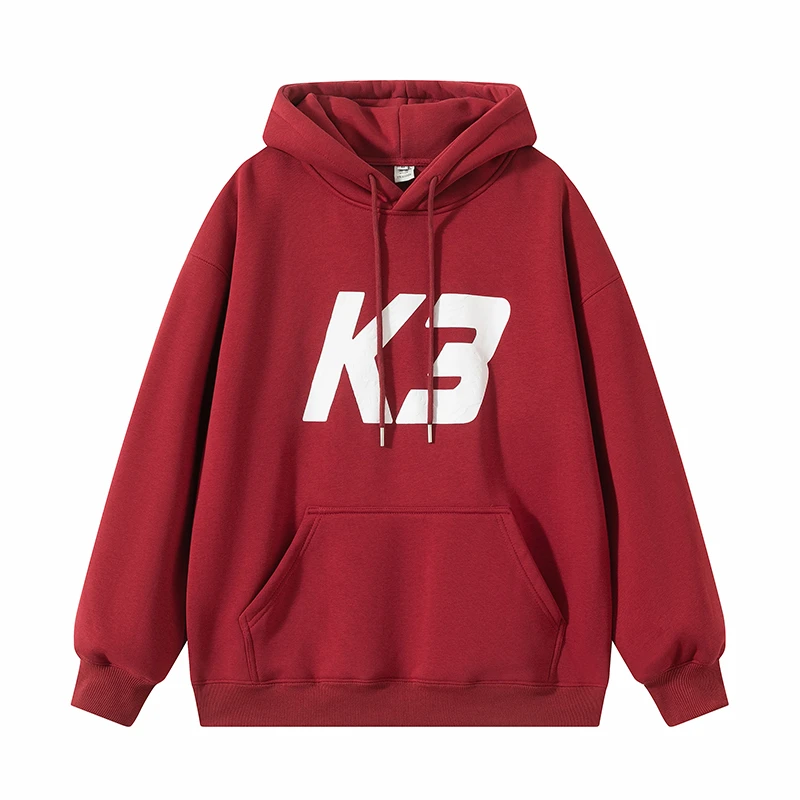 秋冬美式加绒加厚宽松百搭休闲长袖连帽卫衣男女发泡印花上衣外套