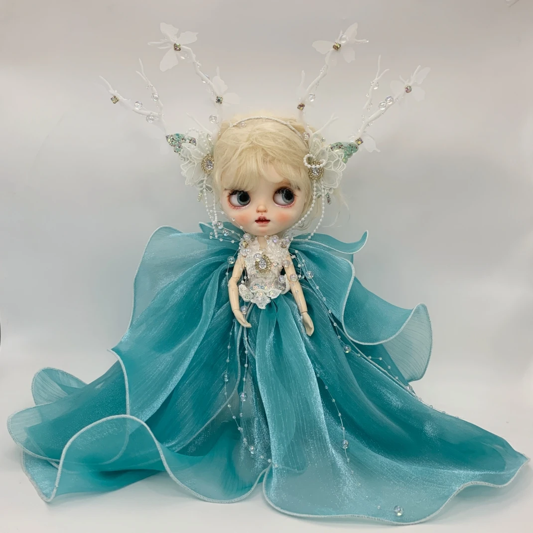 精灵鹿角/小布娃娃衣服ob24娃衣湖蓝色可换装原创设计手工定制