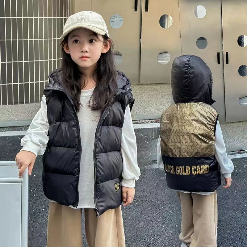 儿童黑色羽绒马甲男女童同款金标外穿马夹