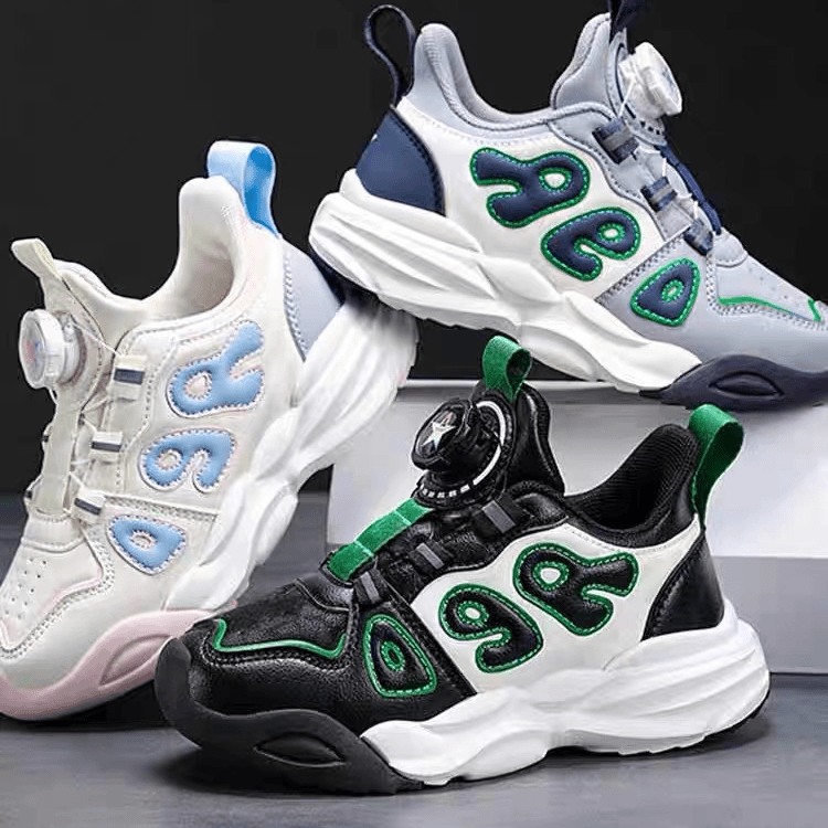 732皮面纽扣四季款32-39男女童时尚跑步带贴片