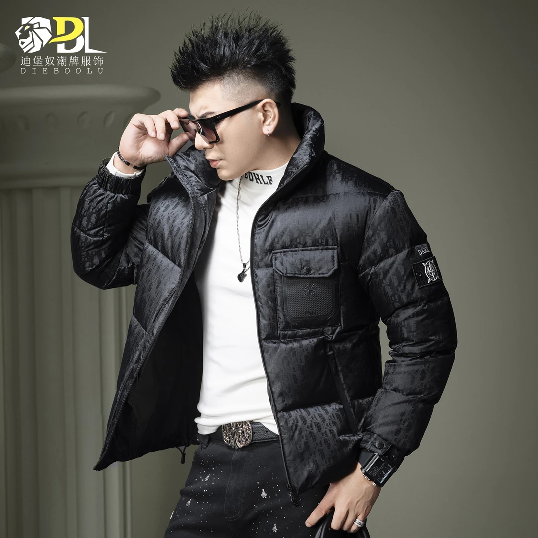 欧洲站重磅连帽羽绒服男冬季白鸭绒加厚保暖防寒服男士肩章外套潮