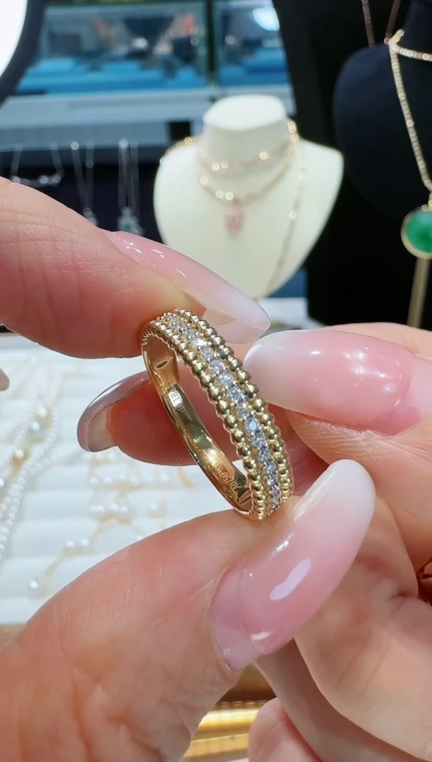 【闪购商品】钻石戒指18K金镶嵌滚珠珠戒指18号