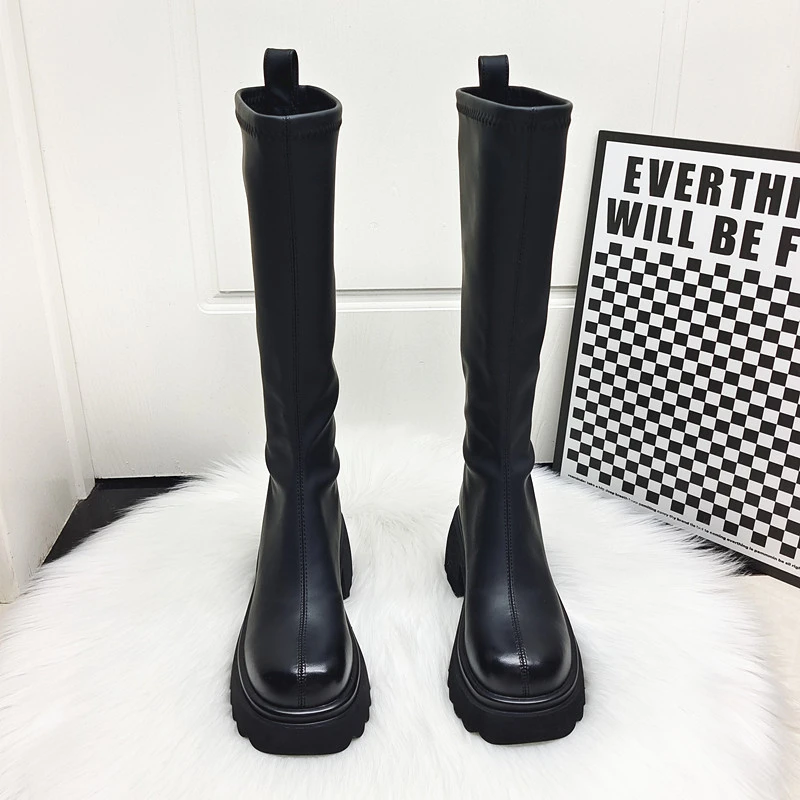 不过膝长筒靴女厚底增高7cm瘦瘦靴2025冬季加绒长靴子显瘦骑士靴