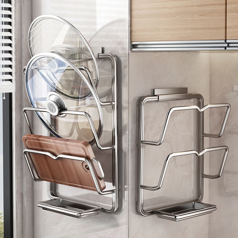 优勤锅盖架壁挂式免打孔厨房置物架多功能家用收纳菜板砧板架