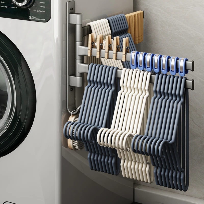 枪灰可旋转阳台衣架收纳神器晾衣服收纳架子墙上挂钩壁挂式免打孔