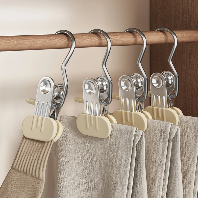 裤夹子家用无痕不锈钢多功能带挂钩裤子收纳神器单个夹子衣架衣夹