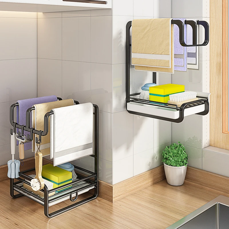 抹布架厨房水槽置物架台面壁挂龙头置物架洗碗布架子毛巾沥水架子