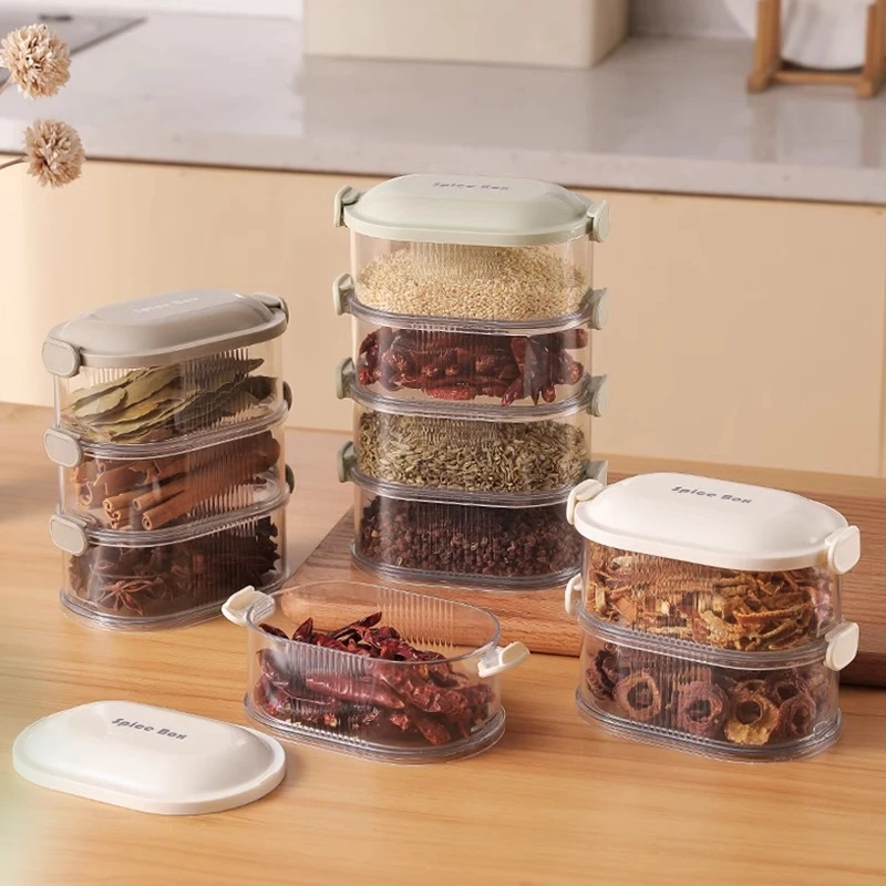优勤香料收纳盒厨房大料可叠家用调料盒分格套装盐味料精罐调料罐