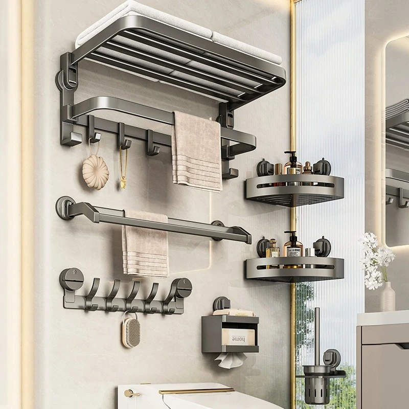 吸盘毛巾架卫生间免打孔壁挂浴巾架子厕所挂钩挂杆浴室置物收纳架