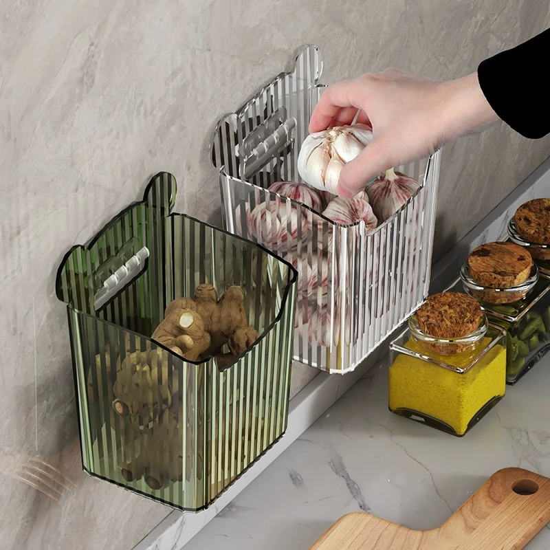 厨房葱姜蒜收纳盒壁挂式生姜大蒜挂篮筐亚克力调料蔬菜收纳置物架