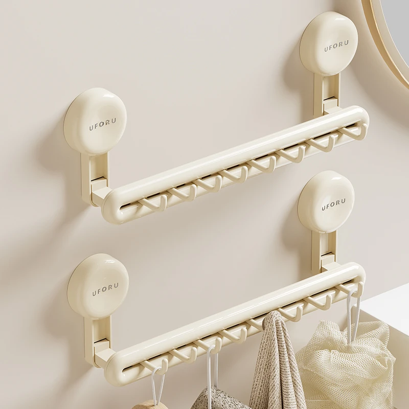 吸盘式毛巾架免打孔卫生间挂钩浴室毛巾挂杆置物架一体壁挂收纳架
